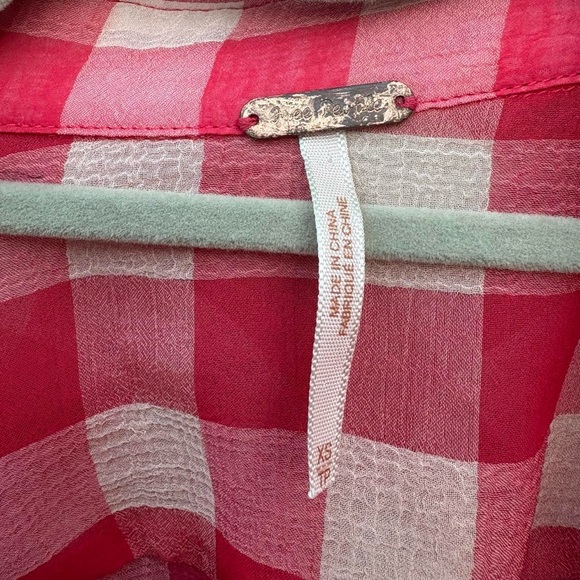 Red and white gingham button-down blouse from Free People - Picture 6 of 8